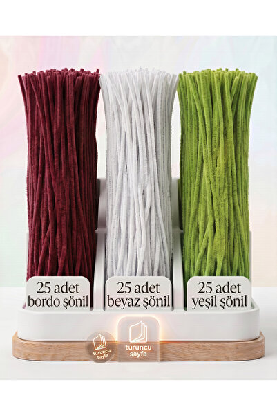 everart Şönil Seti 75 adet-25 adet bordo şönil,25 adet beyaz şönil 25 adet ye...