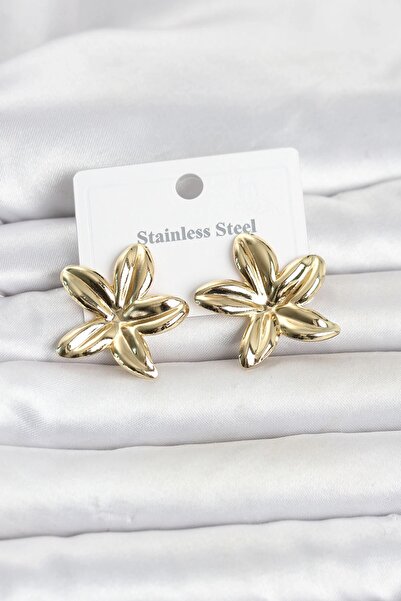 TakÇalıştır 316L Steel Gold Color Lotus Flower Model Women's Earrings