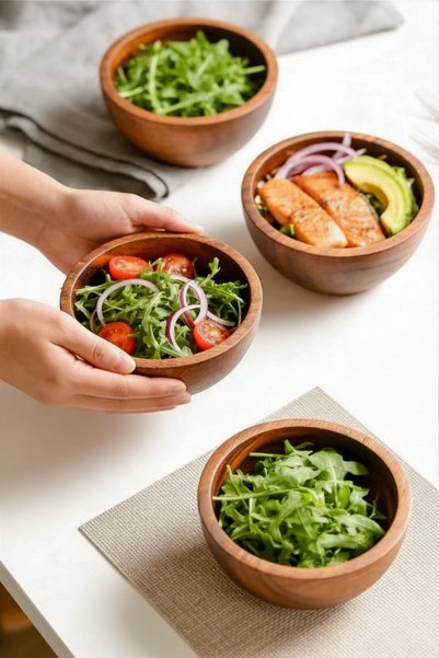 Demy Craft Soren 4-Piece Acacia Wood Salad Bowl Snack Bowl Set Handmade Unique Natural Pattern