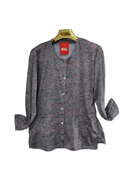 elma abone Plus Size Mother Paper Print Combed Cotton Blouse
