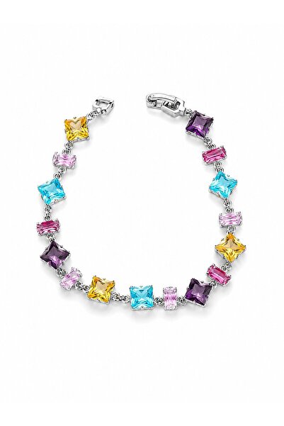 serelya Crystal Stone Cut Mixed Color Silver Color Gema Women's Bracelet