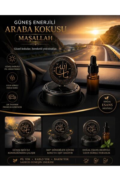 Store Araç İçi Güneş Enerjili Üstünde Hat Yazısıyla Maşallah Yazısı Olan Arab...