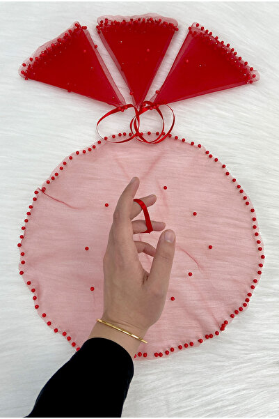 ZEYMERADE Red Bride Groom Handkerchief, Pearl Decorated, Henna Ceremony Weddi...