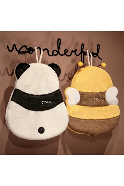 choice2 Bee and Panda Coral Fleece Hand Towel Cartoon Bee Panda Plush Lanyard...