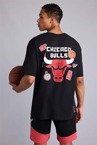DeFacto Nba Chicago Bulls Oversize Crew Neck Short Sleeve T-Shirt