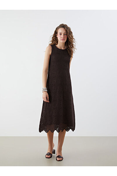 LC Waikiki Crew Neck Openwork Crochet Dress