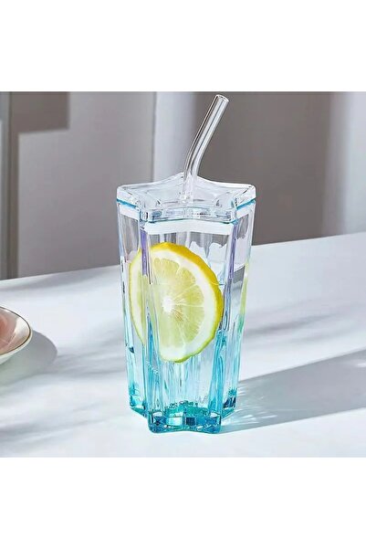 Choice1 300ml blue 300ml Straw Tumbler Glass Star Drinking Cups with Straw Pe...