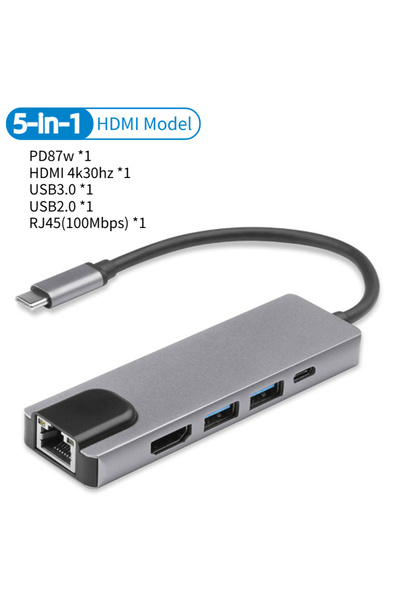 Choice1 محطة إرساء 5 في 1 من النوع C إلى 5/8 منافذ، HDMI 4K/RJ45 100M، مقسم P...