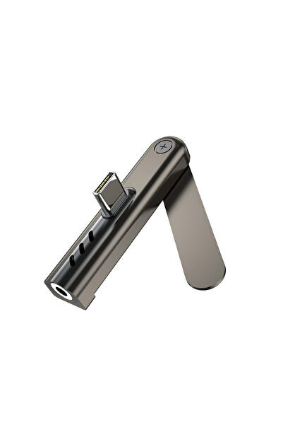 Choice محول صوت USB C إلى 3.5 ملم أسود مع حامل هاتف قابل للطي من سبائك الألوم...