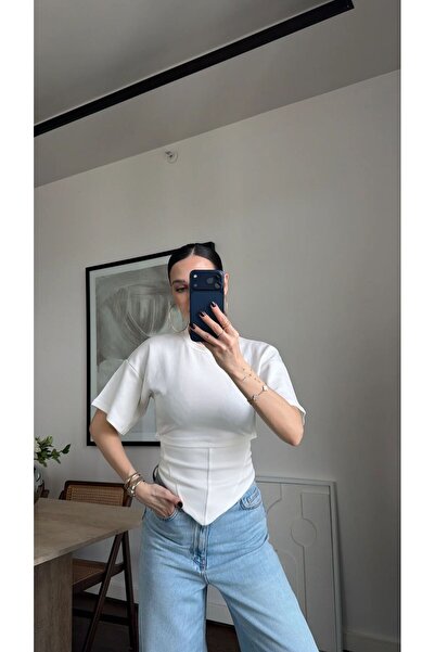 OTAKU Women's Back-Tie Corset Detailed Crop Blouse