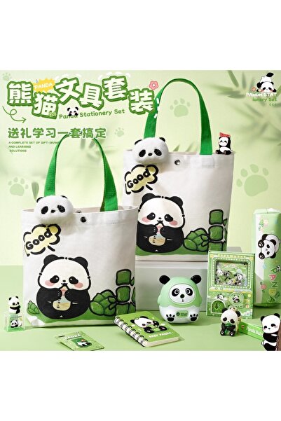 Choice green Cute panda canvas bag stationery set, practical New Year's Day g...