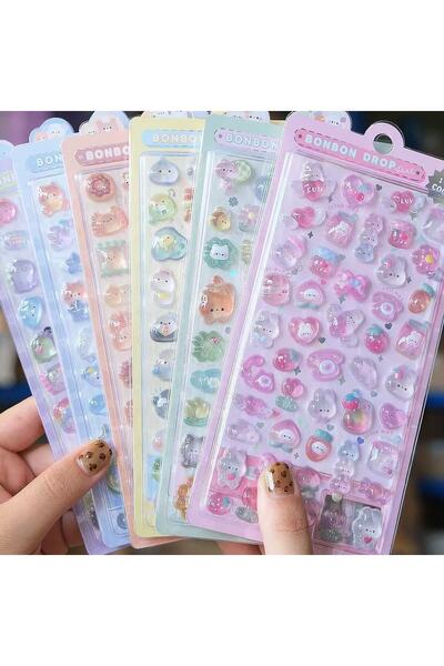 Choice6 A set of 6pcs Cute Cartoon Cat Rabbit Animal Stickers 3D Transparent ...