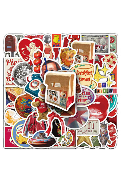 choice2 50PCS 10/30/50pcs INS American Style Retro Pattern Stickers Aesthetic...
