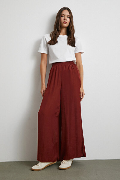 Never more Elastic Waist Draped Wide Leg Trousers Tile