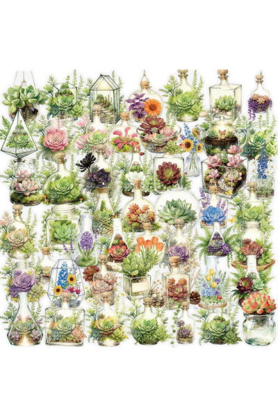 choice2 56PCS 10/30/56pcs Transparent Green Floral Plants Stickers Aesthetic ...