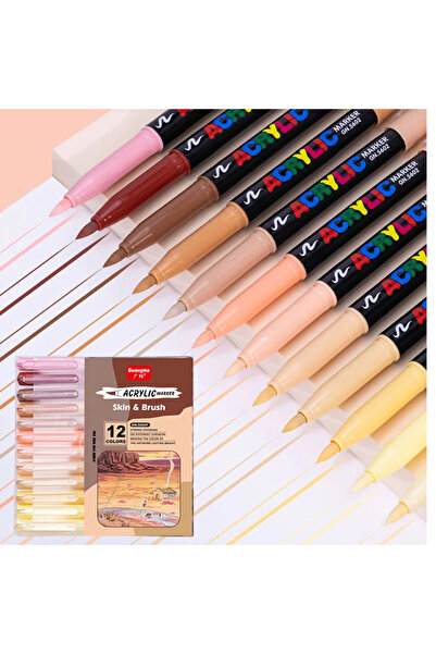 Choice 5602F-12 Colors GN 12 Skin Acrylic Paint Marker Pens,Soft Brush Nib Sk...