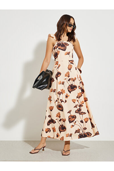 Styli Beige Floral Print Maxi Dress
