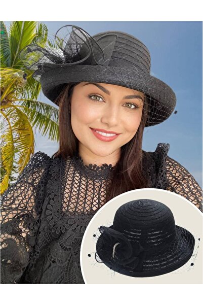 Confortino Luxury women's organza hat with veil - ONE size, ADJUSTABLE