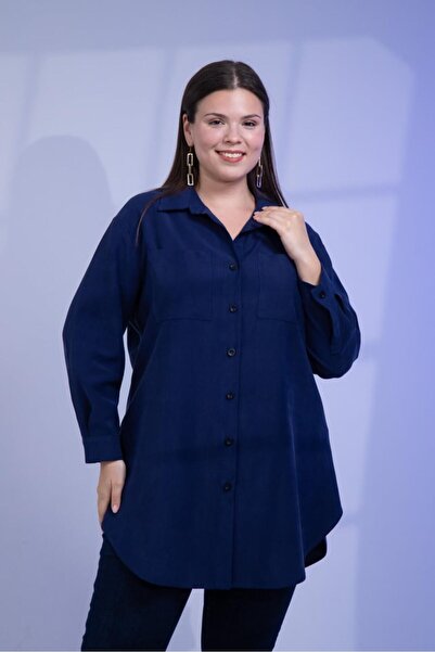 Roxxlen Women's Plus Size Long Shirt with Pocket Detail