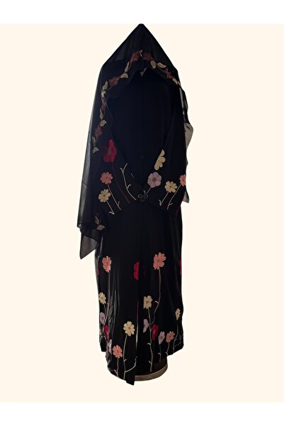 Musk Elegant Black Floral Embroidered Abaya with Matching Sheila