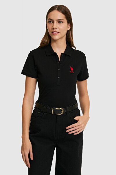 U.S. Polo Assn. Women's Black Polo Neck Basic T-Shirt