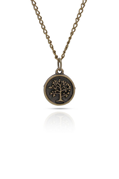 kolbi Mini Tree of Life Necklace Round Tree Pendant - Antique Yellow Plated w...