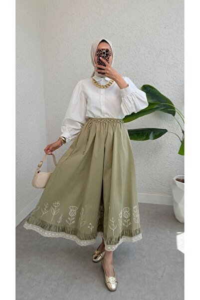 MODA S&S BZLİNE Vintage Style Skirt with Lace and Embroidery