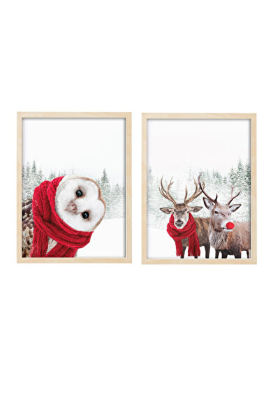 Boomah Accessories Set of 2, Owl and Deer Winter Wall Art Poster with Frame 3...