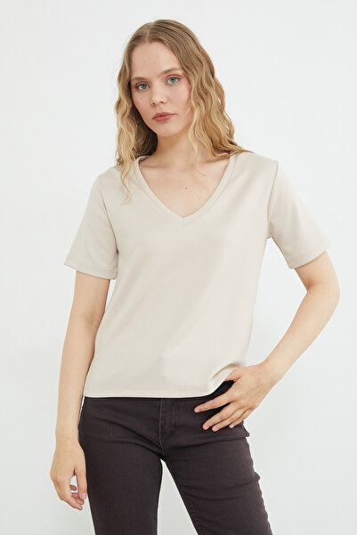 Fulla Moda Basic V-Neck Modal T-Shirt