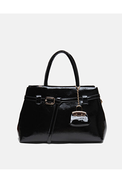 vitruna Noir Elegance Tote Elden Tutmalı ve Omuz Askılı Siyah Rugan Kadın Çan...