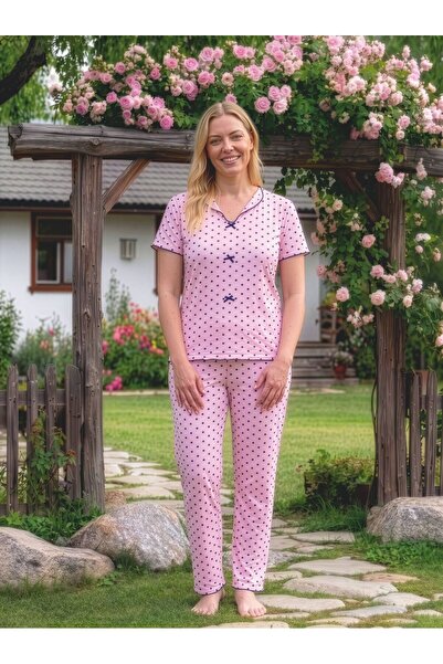 LİLA İÇ GİYİM Battal Bowknot Short Sleeve Pajama Set