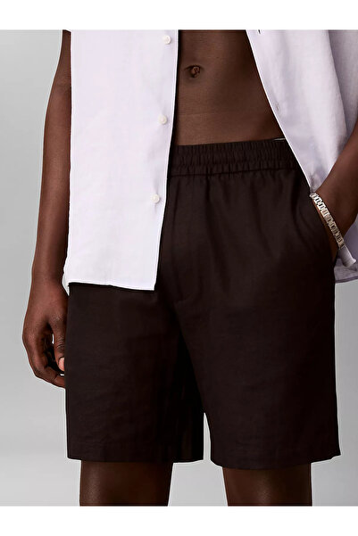 Calvin Klein Erkek Normal Kesim Beli Lastikli Keten Siyah Şort