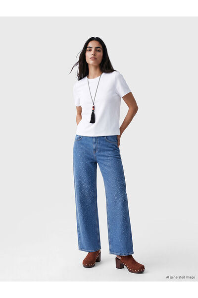 LC Waikiki Nevavm Wideleg Stoned Women's Jean Pants with Difference in Color