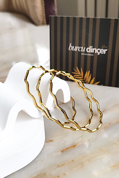 Burcu Dinçer Accessories Kadın 6.4 cm Altın Kaplama 3lü Ajda Kararmaz Çelik Z...