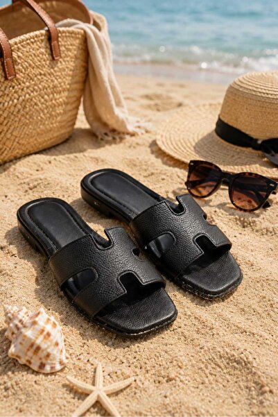 emek lastik Women's Black Non-Slip Sole Sea Beach Shoes