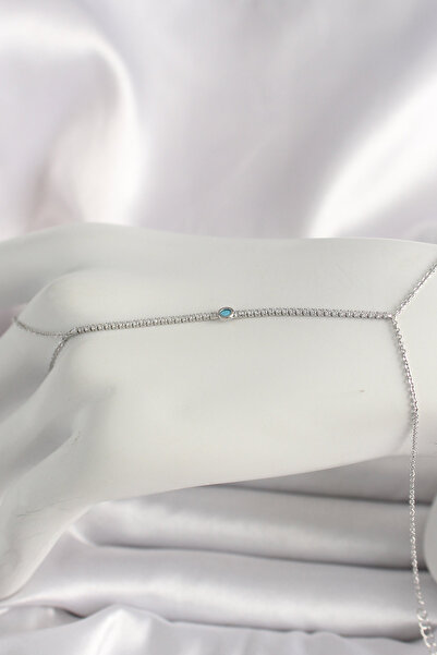 MEKs Brass Silver Color Waterway Zircon Stone Blue Stone Detailed Women's Sha...