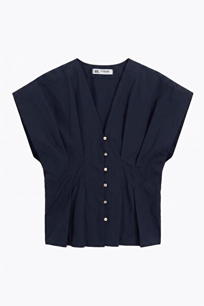 BSL V Yakalı Düğmeli %100 Cotton Bluz
