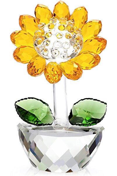 Generic Crystal Sunflower with Bud Glass Sunflower Figurine Collectible, Smal...