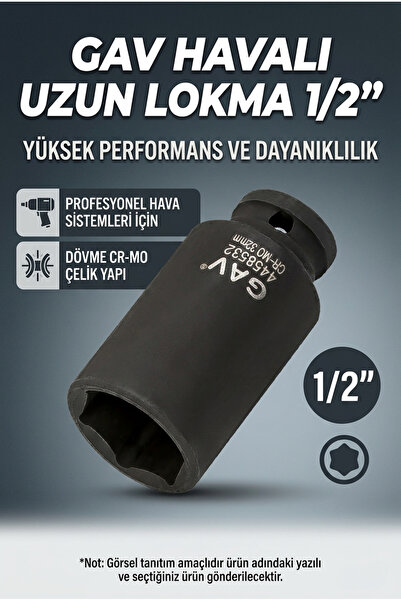 GAV 1/2" 28mm Altı Köşe Havalı Uzun Lokma Anahtar