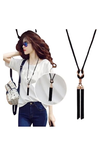 OEM Long necklace for girls, CRM, with black tassels and gold accents