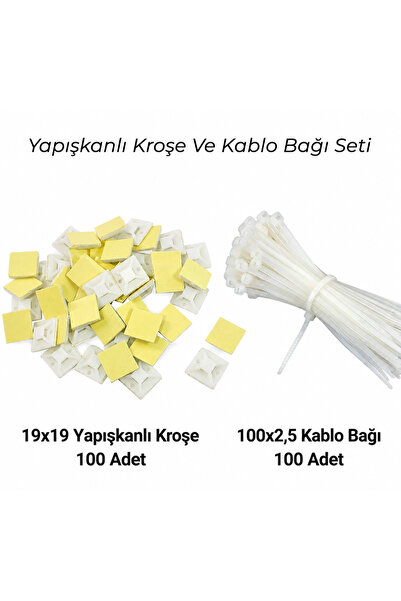 Livolo 19x19 Mm Yapışkanlı Kroşe Ve 10 Cm Kelepçe Seti ...100 lu Paket