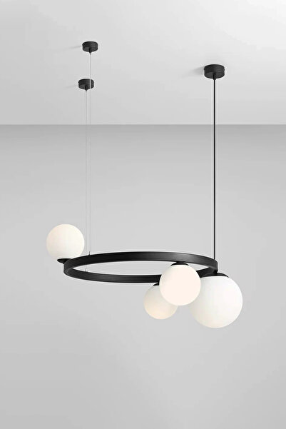 NZL Lighting Hera Siyah 4'lü Çemberli Camlı Sarkıt Avize