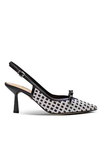 Vario Genuine Leather and Straw Pointed Toe Heeled Shoes 404 Capretto Nero (B...