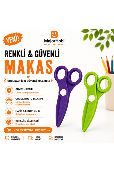 Major Hobi Children's Paper Scissors Set of 2 – Colored Scissors with Safe Ti...