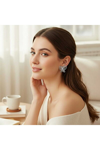 toptanhanem Women's Silver Color Steel Iconic Butterfly Steel Earrings Non-Ta...
