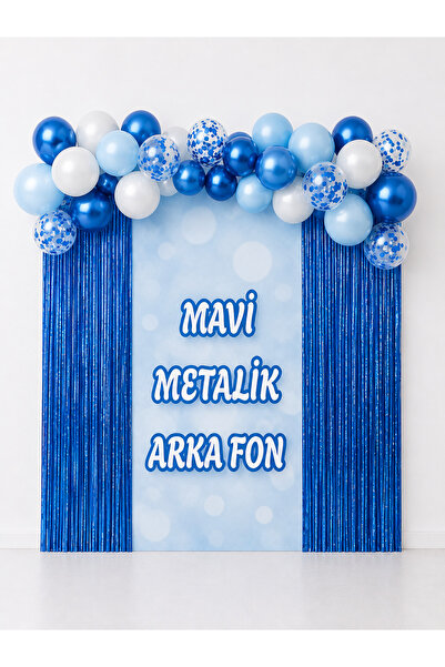 Alseva 2li Mavi - Lacivert Kapı Duvar Parti Fon Arka Perde Işıltılı Doğum Gün...