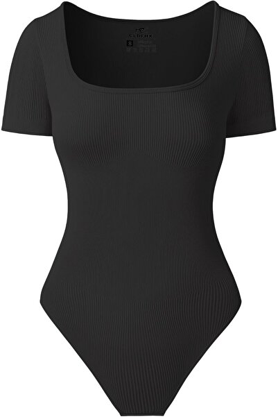 OEM CLDFHX Bodysuit Short Sleeve for Women Seamless Elegant Ribbed Shapewear ...