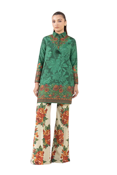 MYSMAR Green Floral Silk Embroidered Suit - AFK2006 | Green
