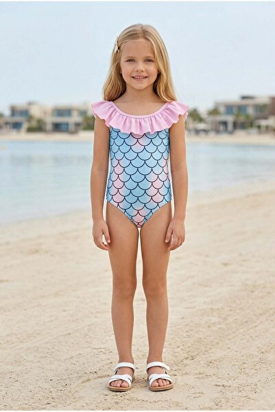 bunny hopp Girls' Swimsuit Ruffle Mermaid Print Stretchy Pool and Beach Swimwear
