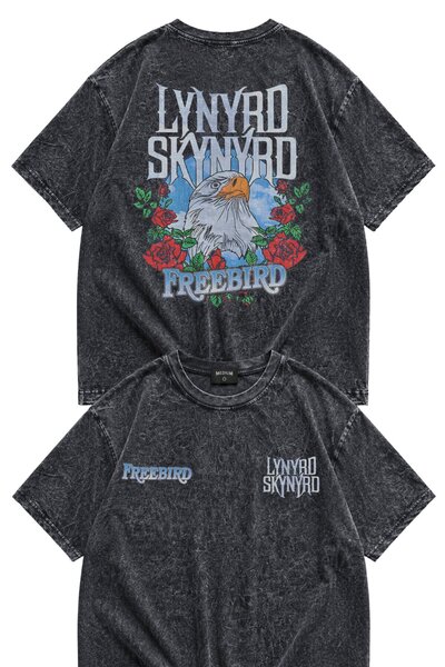 Fuddy Moda Tricou vintage lavabil, unisex, supradimensionat, cu imprimeu pe s...